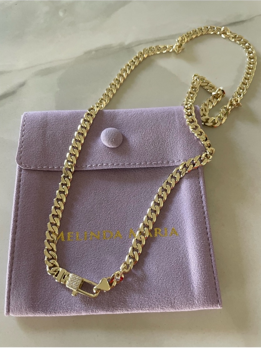 NWT Melinda Maria Gold “Julian Pavé Lock Necklace 5mm” - Picture 6 of 7